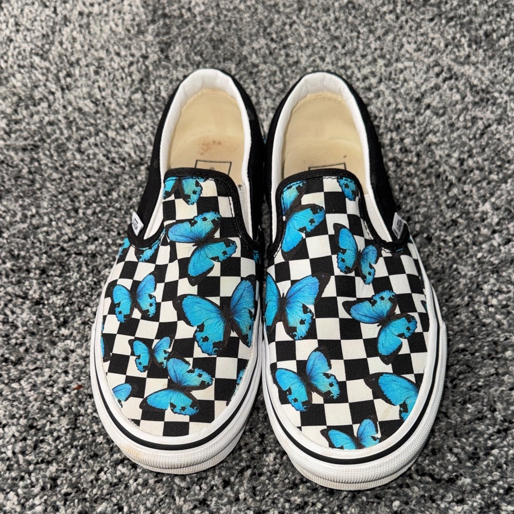 Vans Blue Butterfly Checker Slip-On Shoes